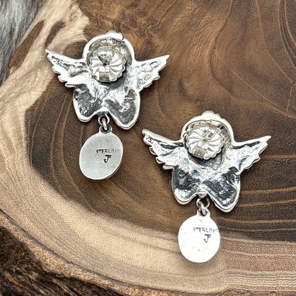 FEDERICO JIMENEZ Sterling Silver Angel Post Earrings Natural Turquoise Dangles - Picture 2 of 3